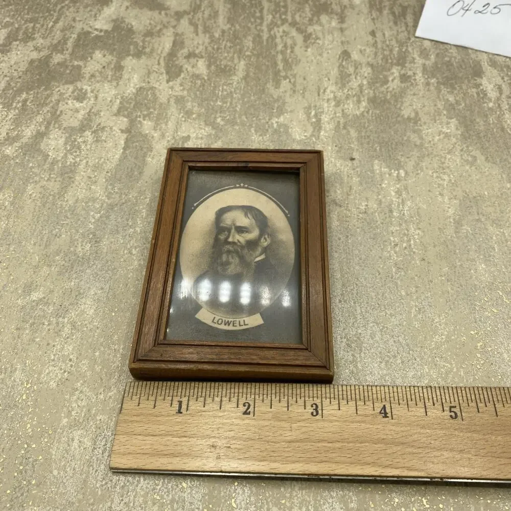 ANTIQUE AMERICAN FOLK ART POET PHOTO PICTURE PAINTING WALL FRAME 3X 4.75”